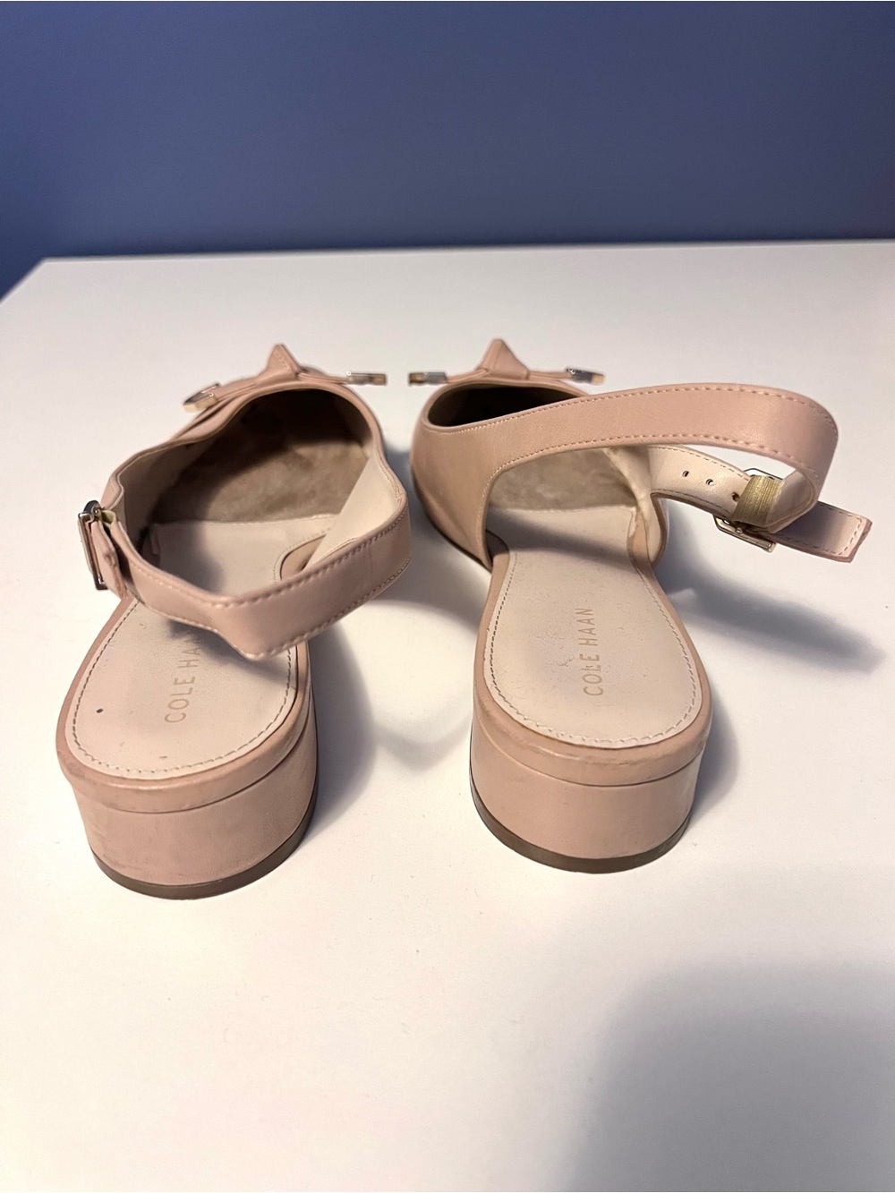 Cole Haan Nude Pointed Slingback Flats with Metal Accent - Picture 2 of 6